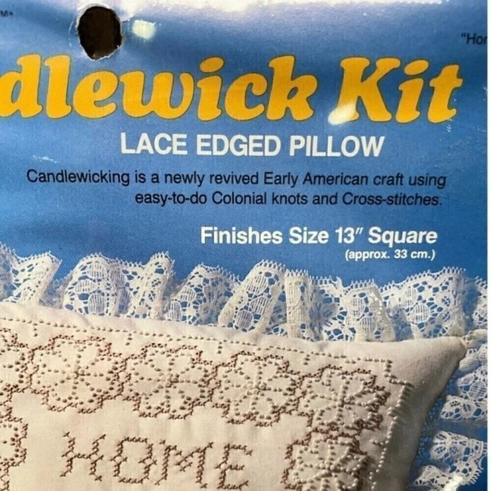 VTG Creative Moments Home Sweet Home Candlewick Lace Edged Pillow Needlepoint